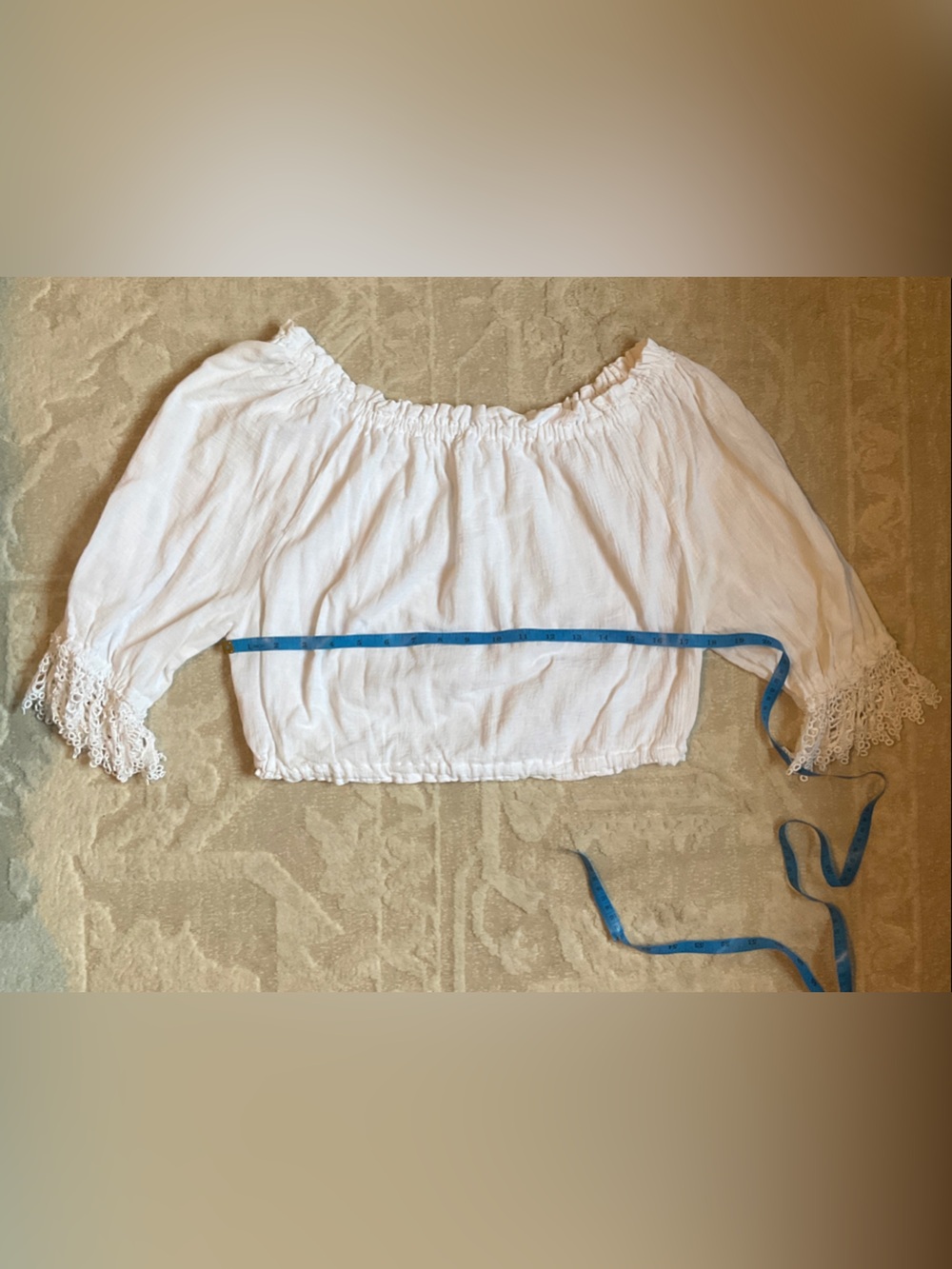 White Lace Trim Peasant Top for Ren Faire or Cottagecore, 100% Cotton